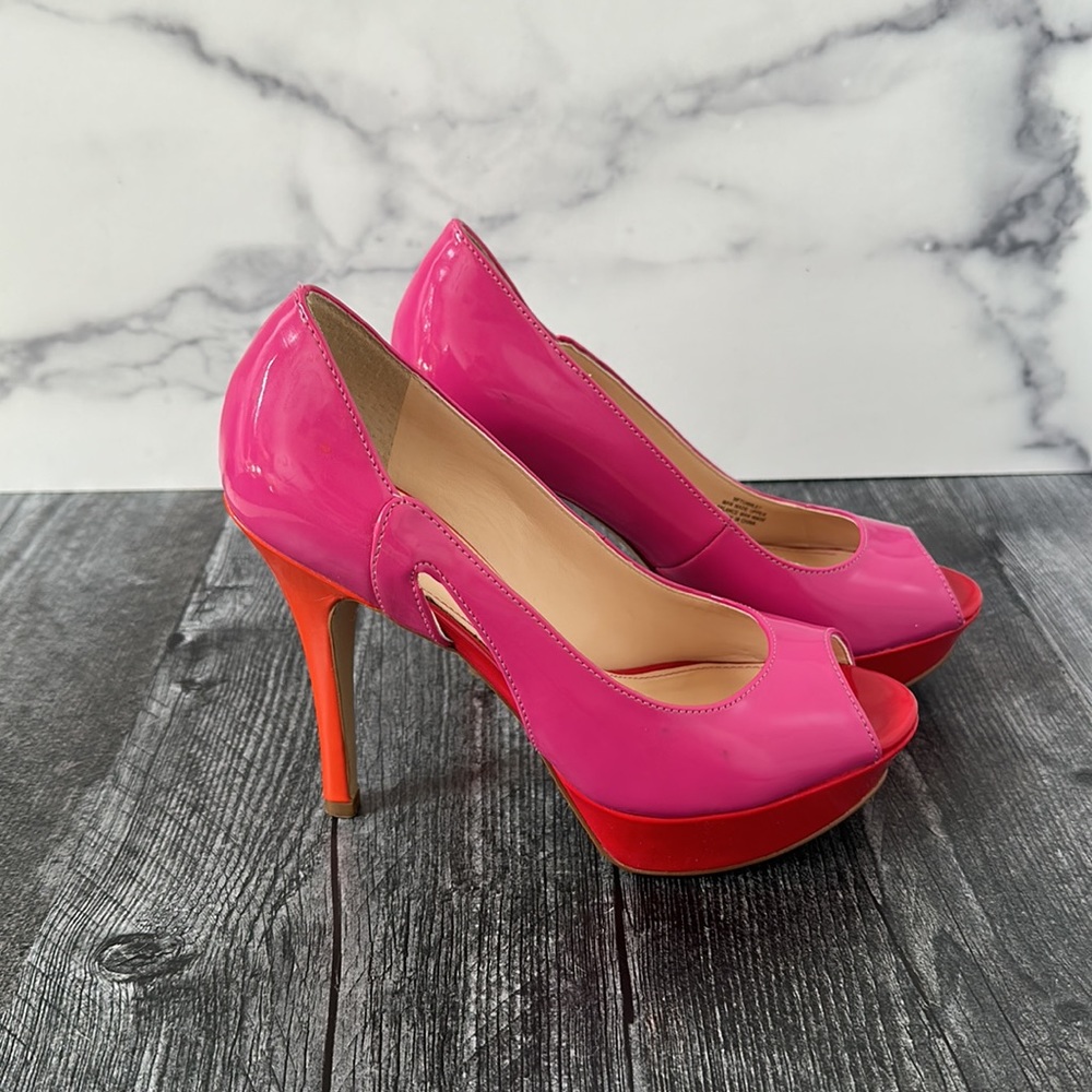 Marc fisher platform pink/orange/red peep toe heels